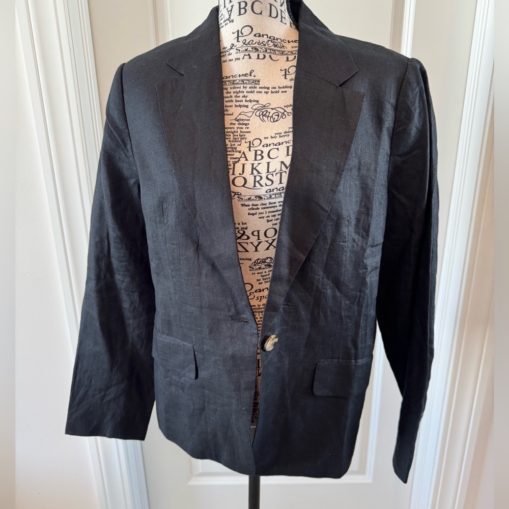 Quince Black Linen Blend Single-Button Blazer